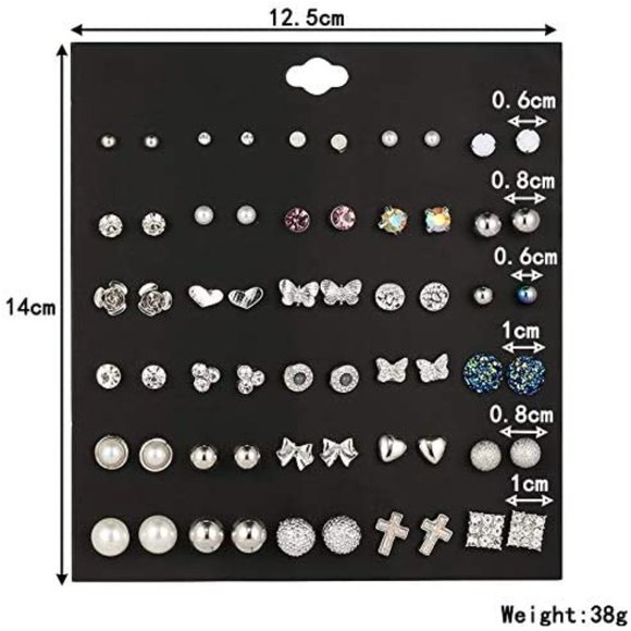 BONUS: FREE SUNGLASSES   NEW 60 Pairs Earrings Set Stud Earrings for Wom…